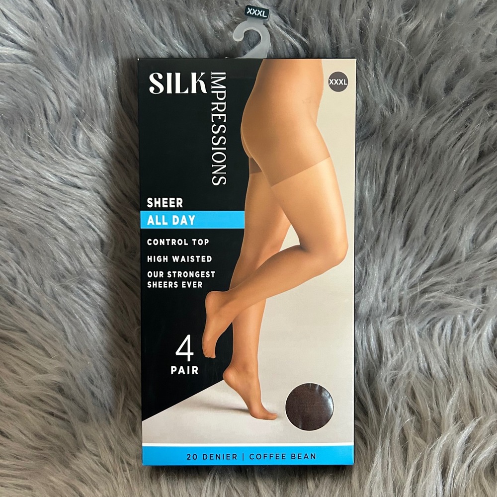Silk Impressions Sheer Control Top Tights Women Size XXXL Coffee Bean High Waist